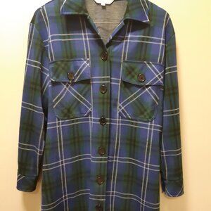 Green and Blue Plaid Long Women's Overshirt